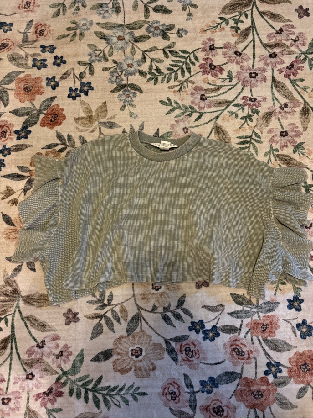 Altar'd State Sage Ruffle Sleeve Crop Top